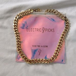 Electric Picks Gold Tone Cuban Link Chain.  14 inch with 2 inch adjustment links